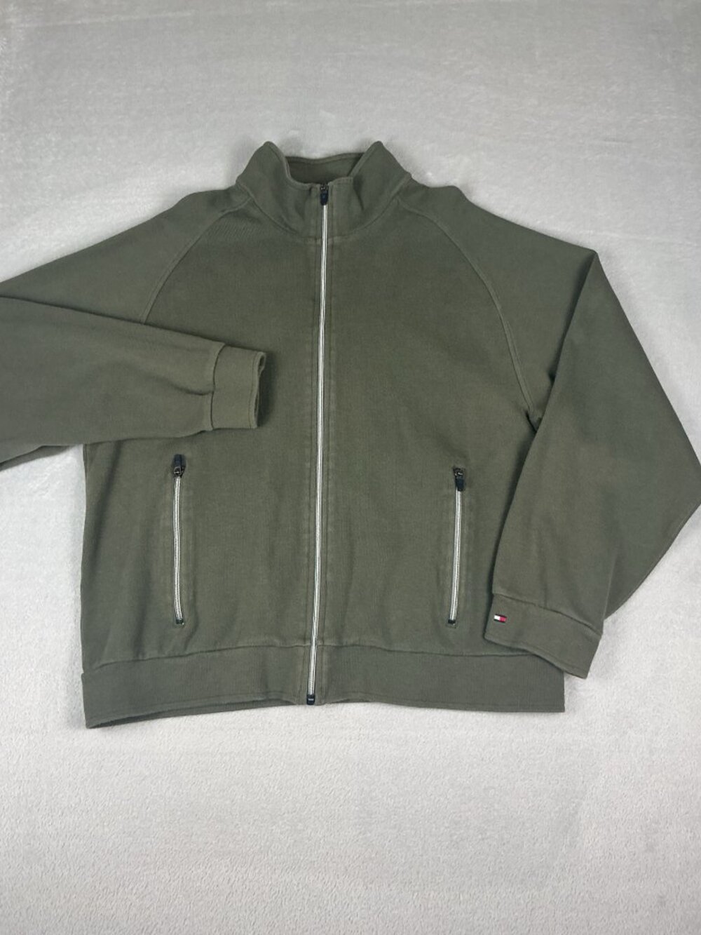 Tommy Hilfliger Sweater Green Full Zip High Neck Casual Women's XL With Pockets